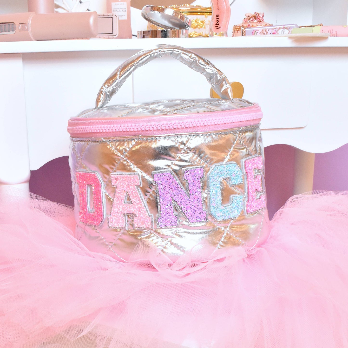 'DANCE' Metallic Round Quilted Glam Bag