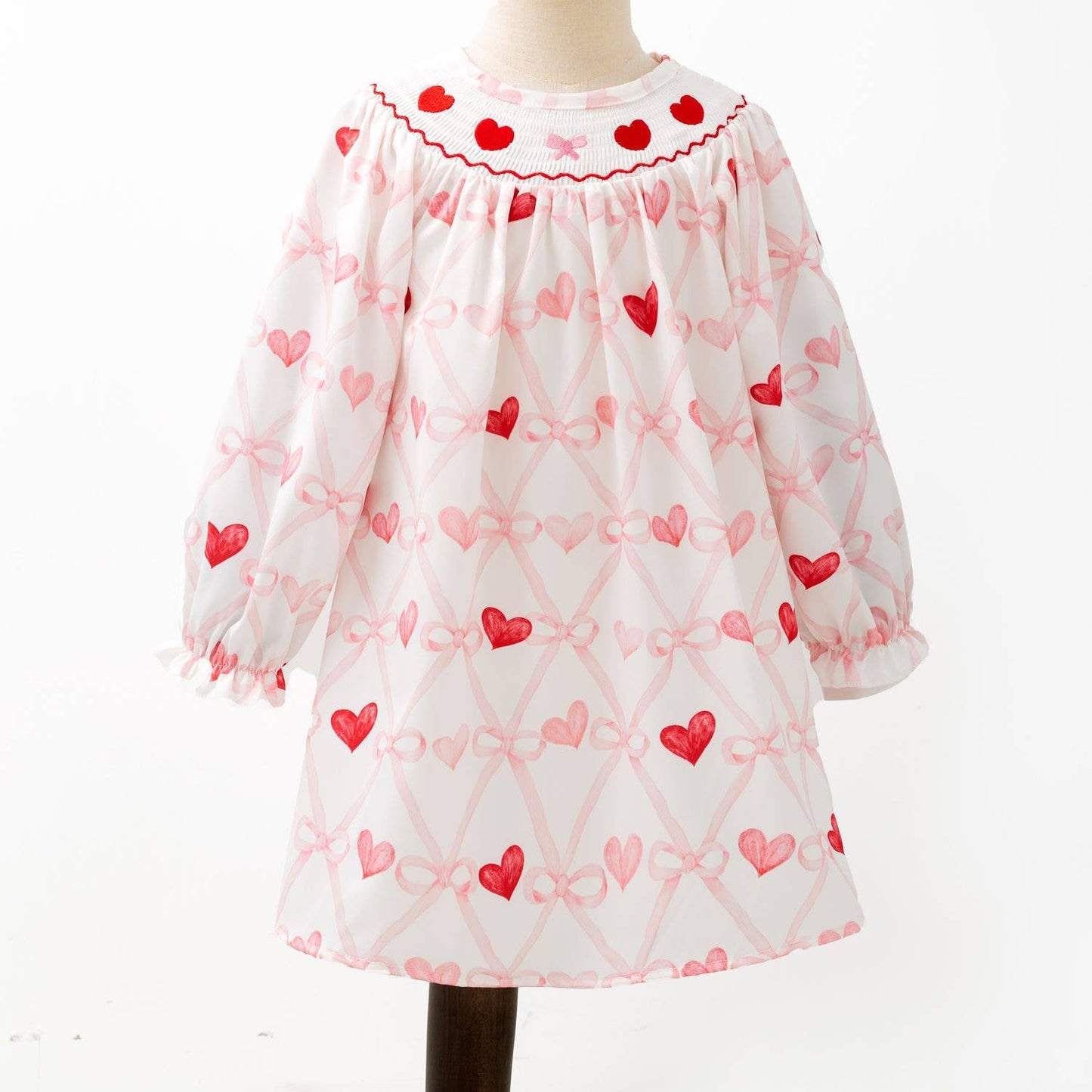 Bow Heart Smocked Girls Dress