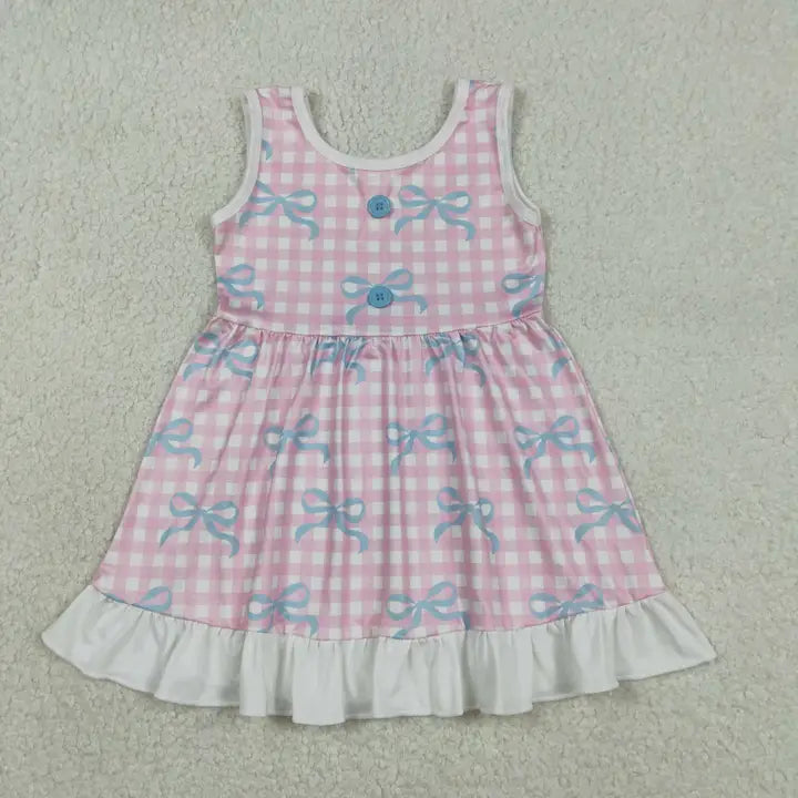 Pink Gingham Blue Bow Dress