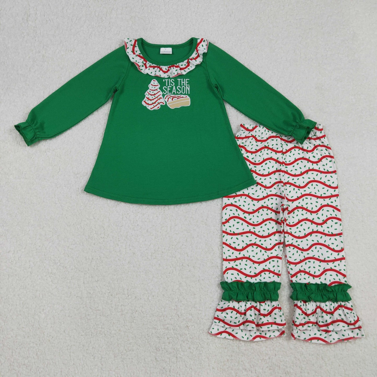 Sibling Baby Girls Embroidery Stripe Trees Tunic Ruffle Pants Christmas Clothes Sets Jumpsuits