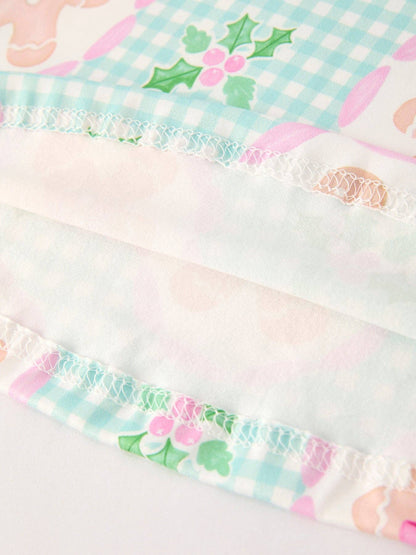 Christmas Gingerbread Man Print Plaid Girls Dress