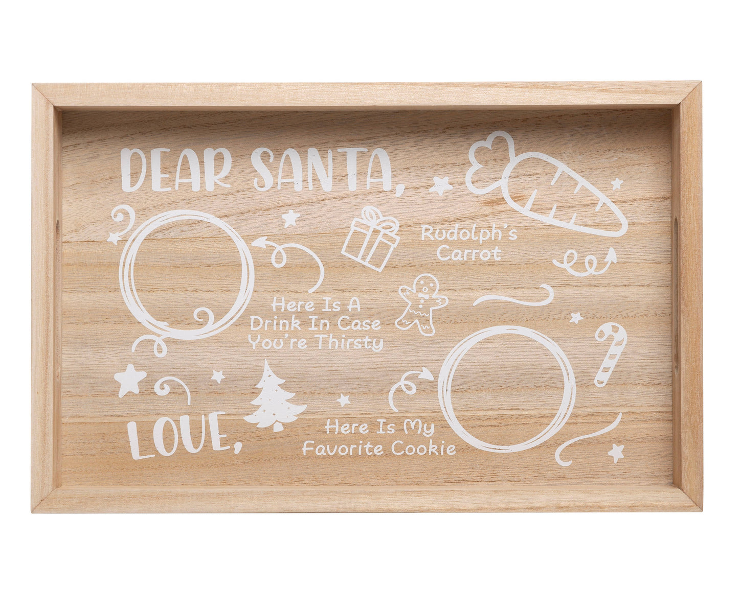 Kate & Milo Santa Cookies Tray Natural Wood, Christmas Decor