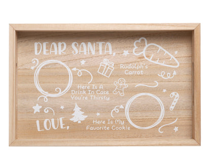 Kate & Milo Santa Cookies Tray Natural Wood, Christmas Decor
