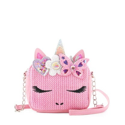 Miss Gwen Unicorn Pink Straw Crossbody Bag