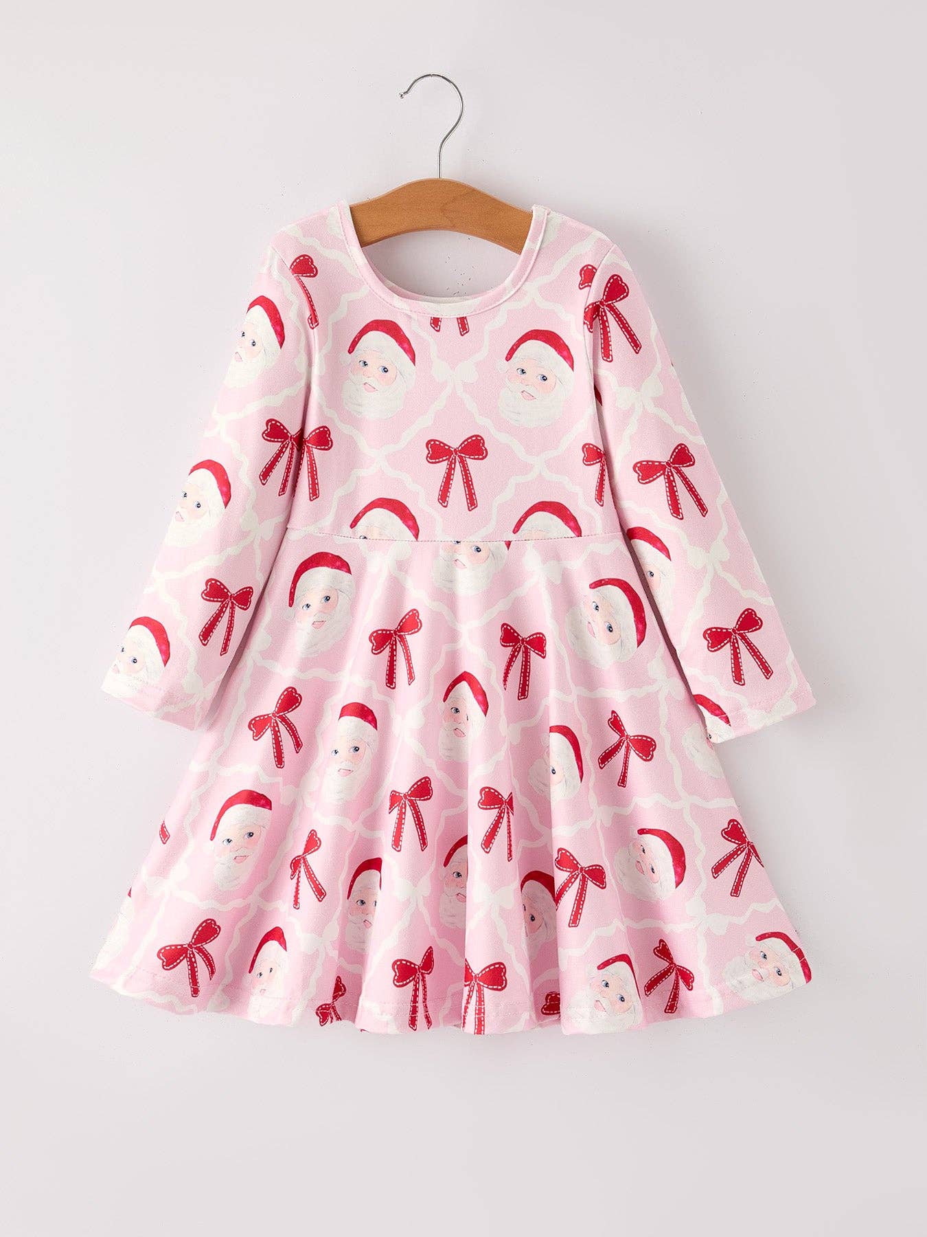 Winter Christmas Pink Santa and Bow Holiday Girls Dress