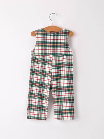 Christmas Jonjon Plaid Smocking Embroidered Boys Romper