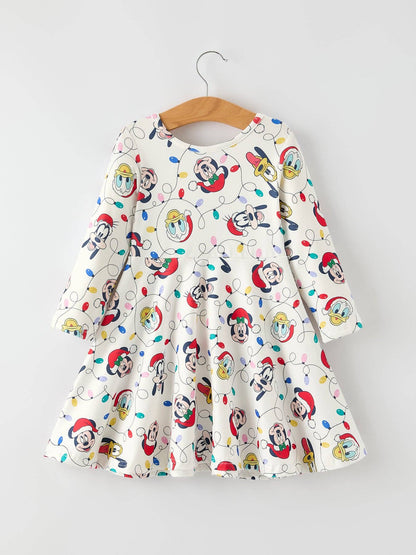 Christmas Girls Dress with Colorful Lights and Characters