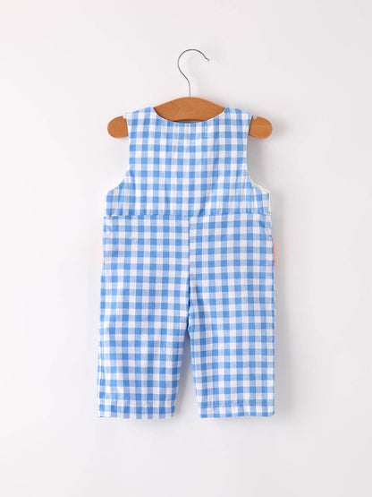 Fall Thanksgiving& Halloween Blue Pumpkin Smock Embroidery Baby Boy Romper