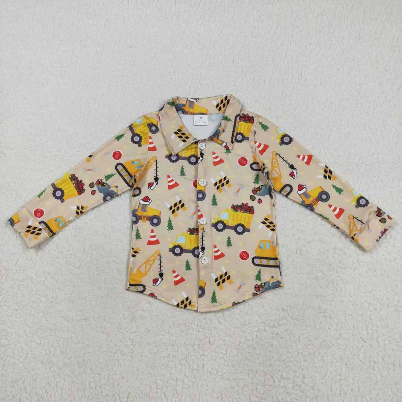 Sibling Baby Boys Christmas Excavators Buttons Shirts Outfits Sets