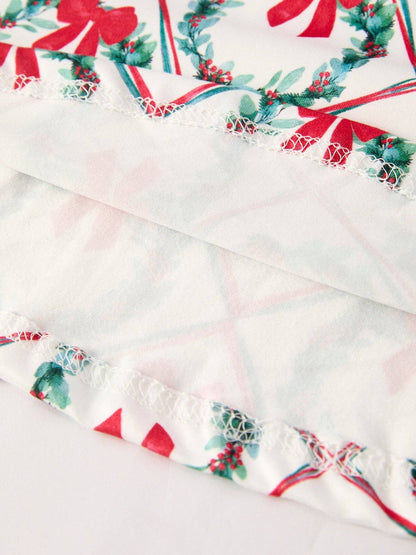 Winter Christmas Wreath & Bow Print Girls Dress