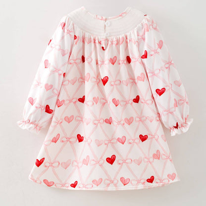 Bow Heart Smocked Girls Dress