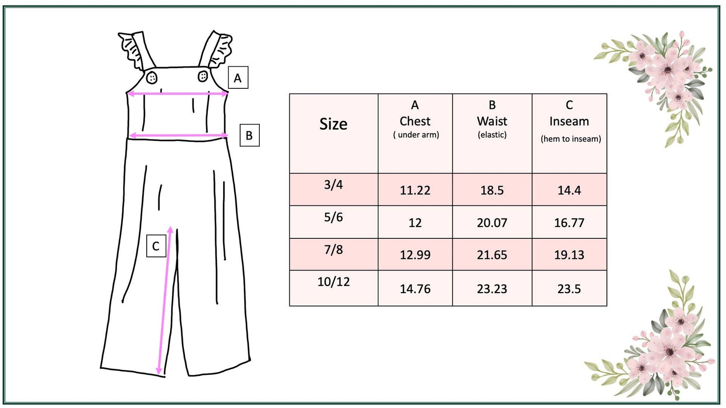Kids Mint & Pink Flower Button Ruffle Summer Pocket Jumpsuit