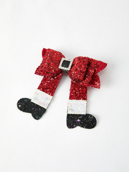 Christmas Red Sequined Zirconia Bow Hairpin