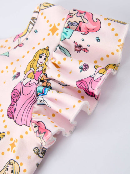 Summer Character Pattern Ruffle Sleeve Girls Dress