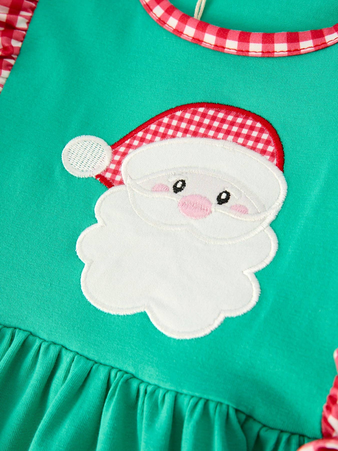 Christmas Cute Santa Applique Red Plaid Bow Girls Dress