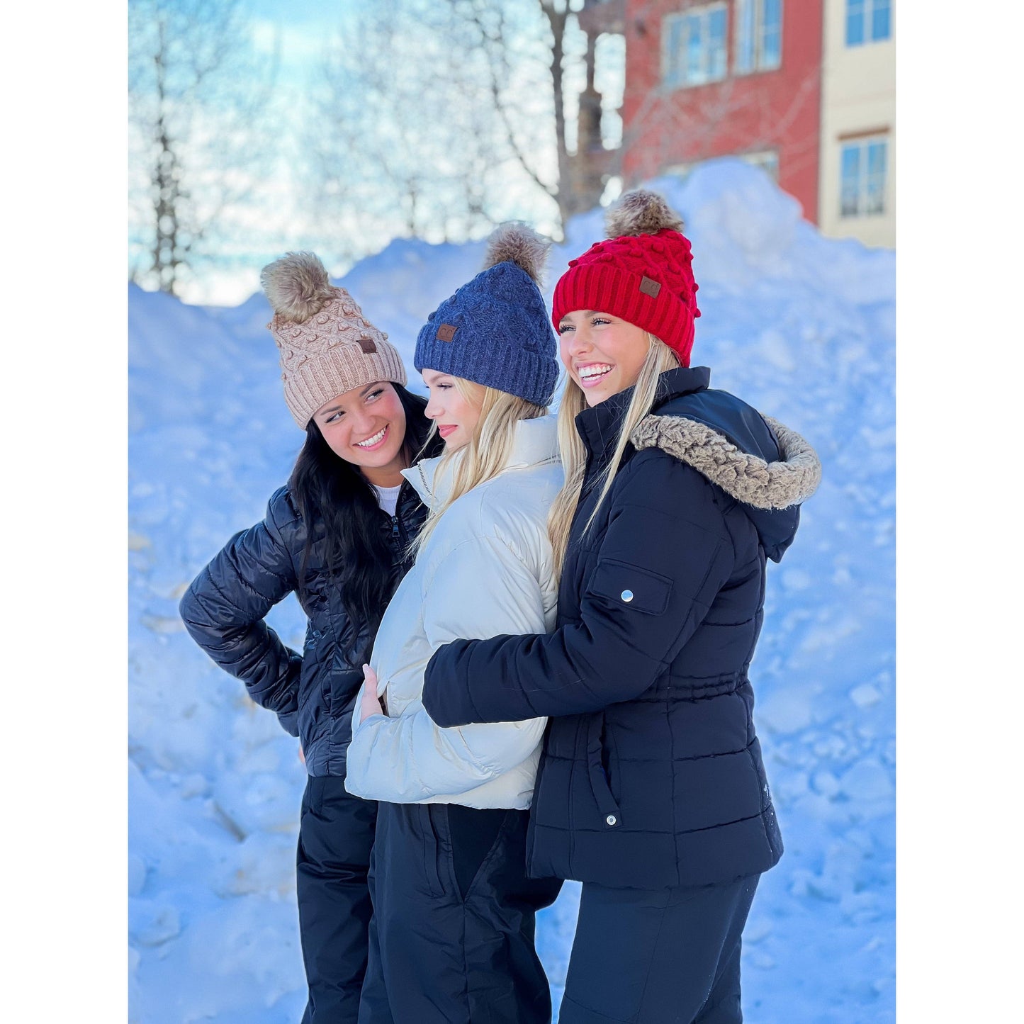 Bobble Knit Fur Pom C.C Beanie Hat Adult