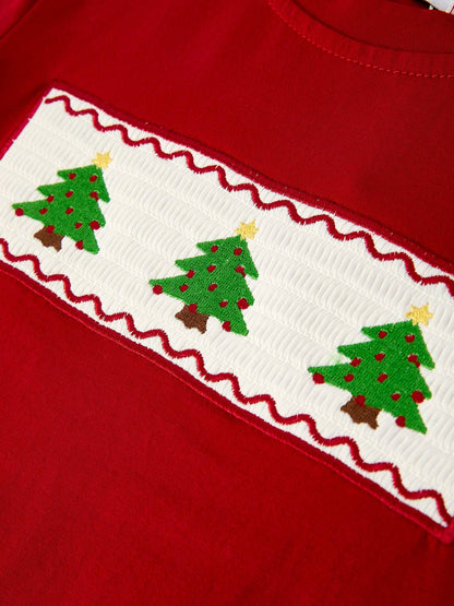 Christmas Smocking Embroidered Christmas Tree Plaid  Boy Set