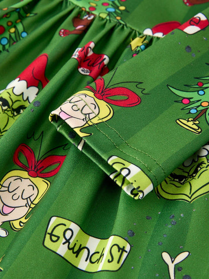 Holiday Elf and Christmas Tree Pattern Girls Dress