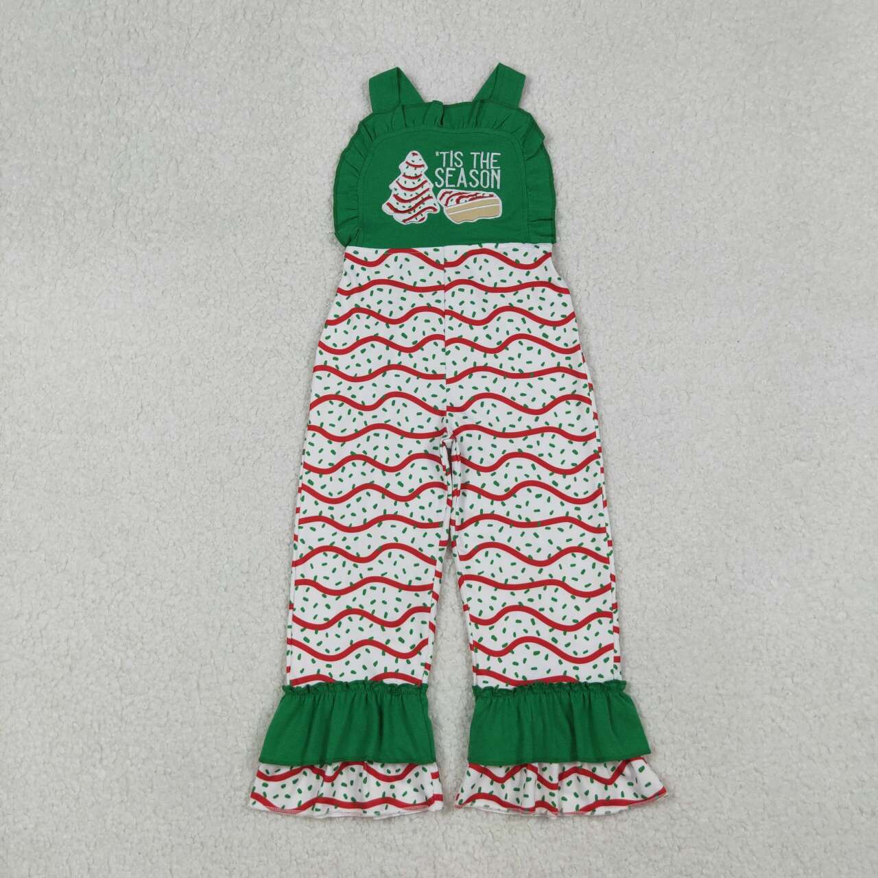 Sibling Baby Girls Embroidery Stripe Trees Tunic Ruffle Pants Christmas Clothes Sets Jumpsuits