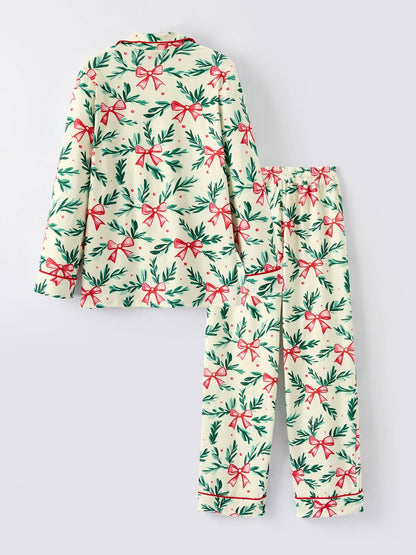 Mommy & Me Christmas Bow and Holly Print Pajama Set