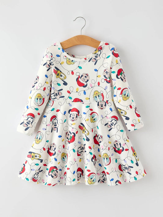 Christmas Girls Dress with Colorful Lights and Characters