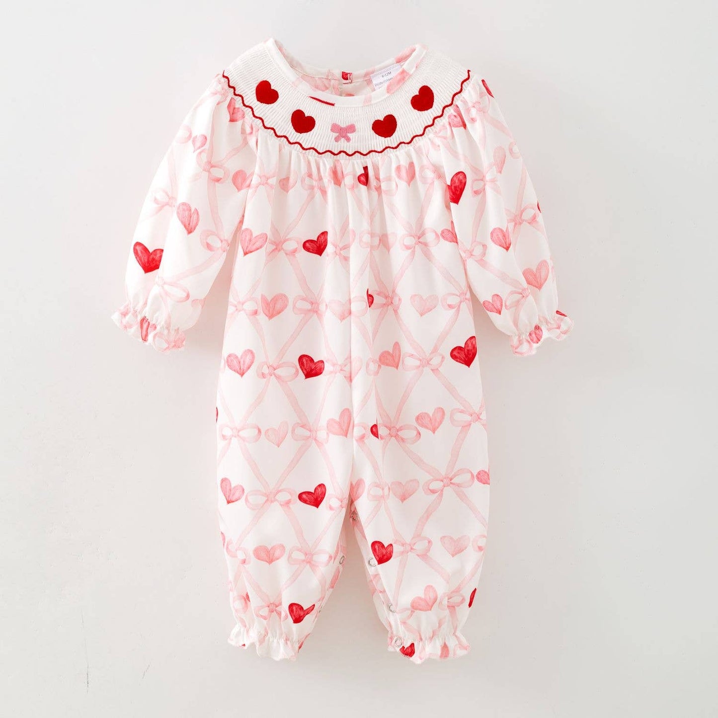Bow Heart Smocked Baby Romper