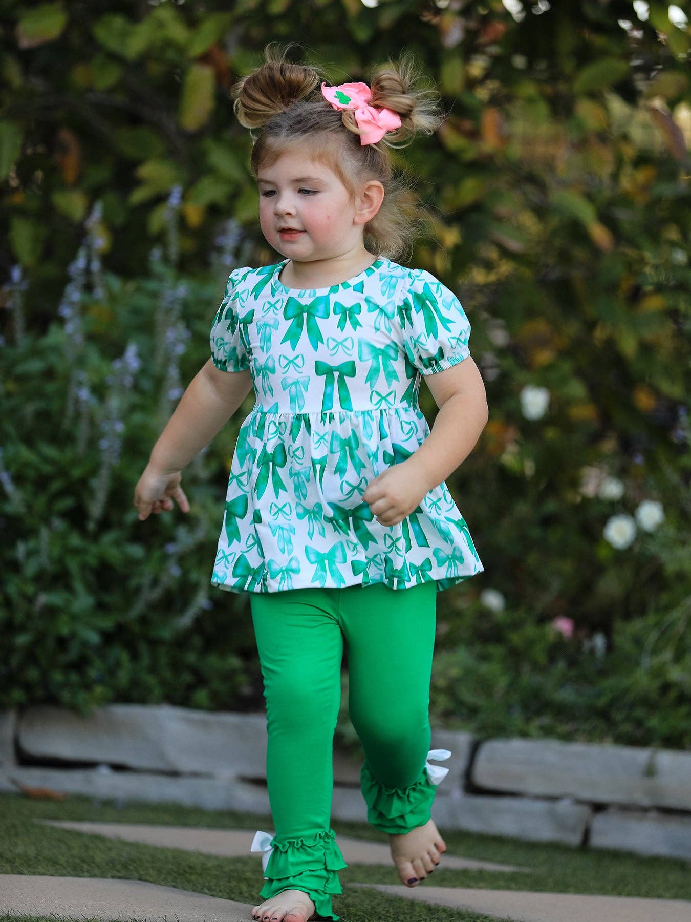 St. Patrick's Day Bow Top and Ruffled Leggings Girls Set
