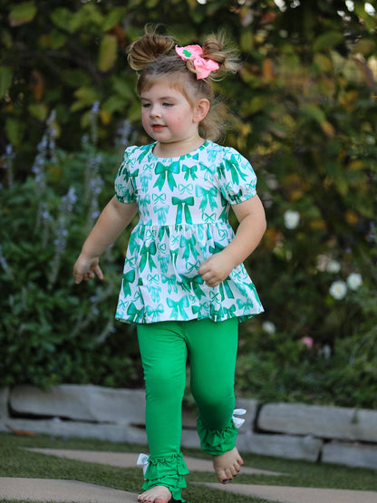 St. Patrick's Day Bow Top and Ruffled Leggings Girls Set