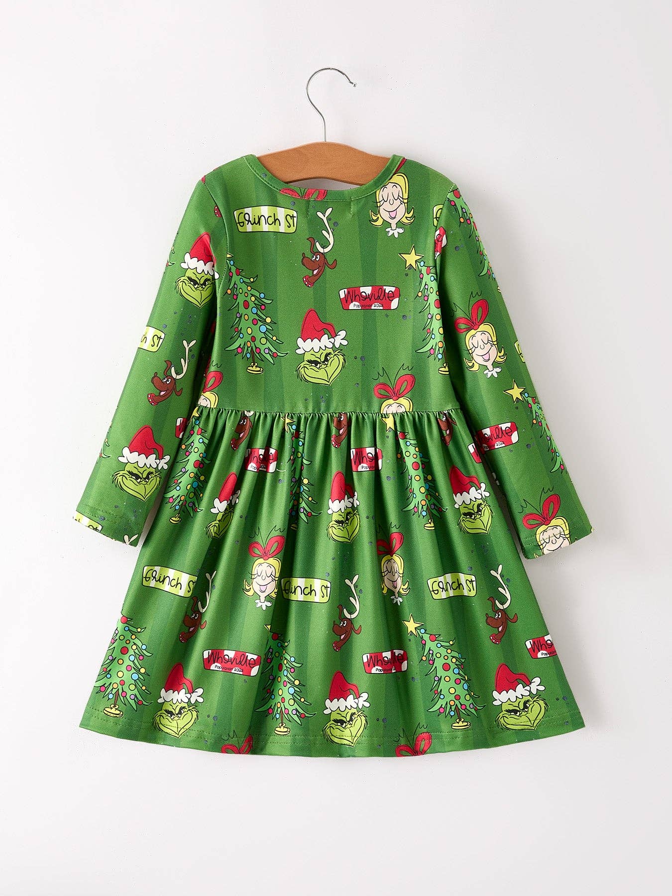 Holiday Elf and Christmas Tree Pattern Girls Dress
