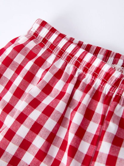 Valentine Red Plaid Boys Set with Applique Heart Dog Detail