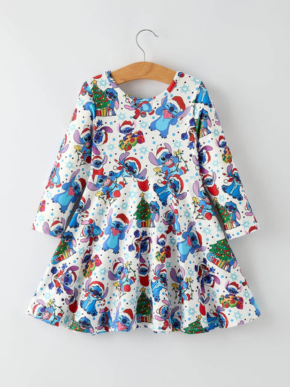 Cute Christmas Tree Character Print Girls Dress