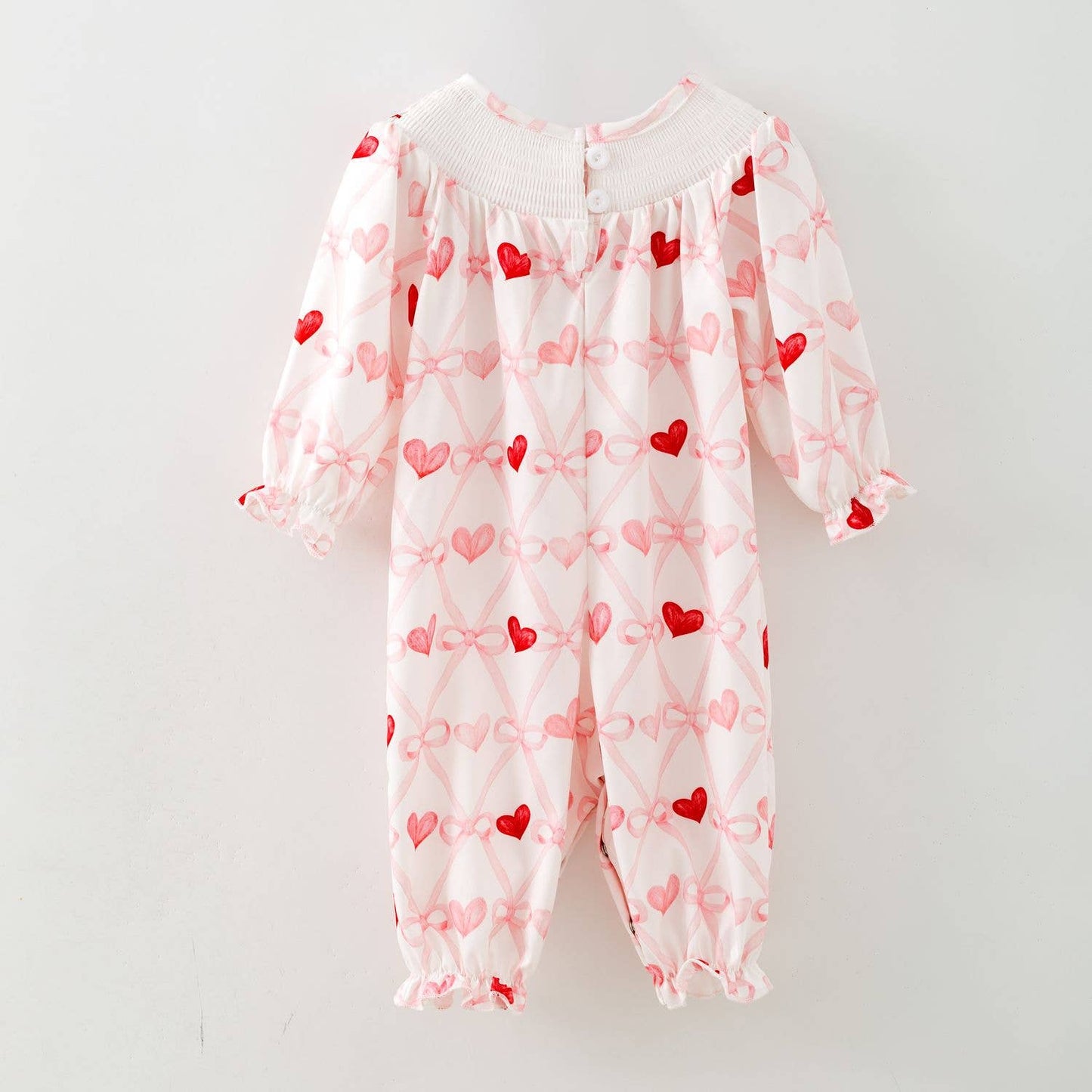Bow Heart Smocked Baby Romper