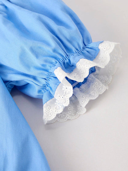 Blue Fall Thanksgiving&Halloween Pumpkin Smock Embroidery Lace Baby Girl Dress