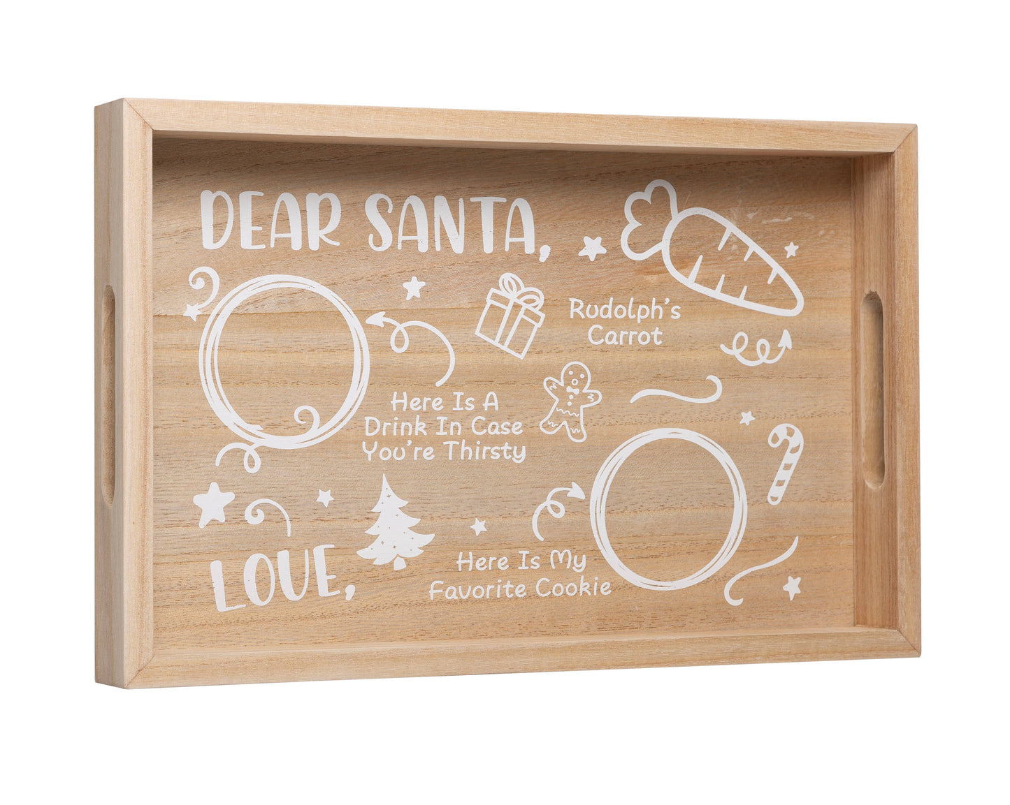 Kate & Milo Santa Cookies Tray Natural Wood, Christmas Decor