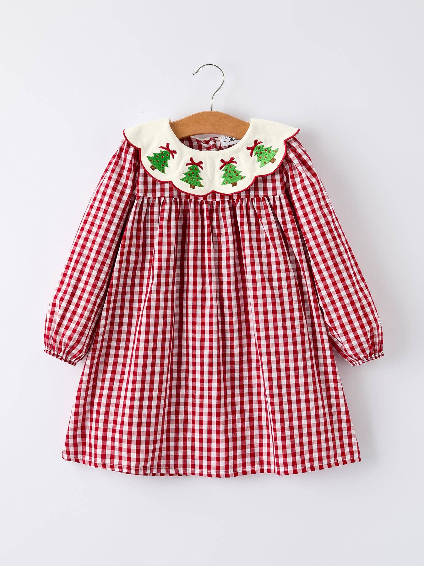 Christmas Embroidered Christmas Tree Plaid Girls Dress