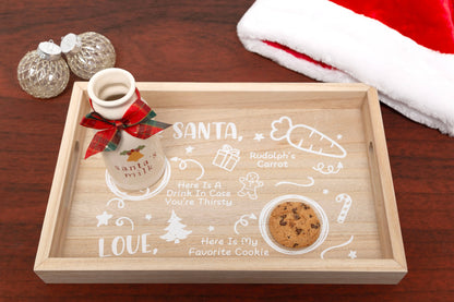 Kate & Milo Santa Cookies Tray Natural Wood, Christmas Decor