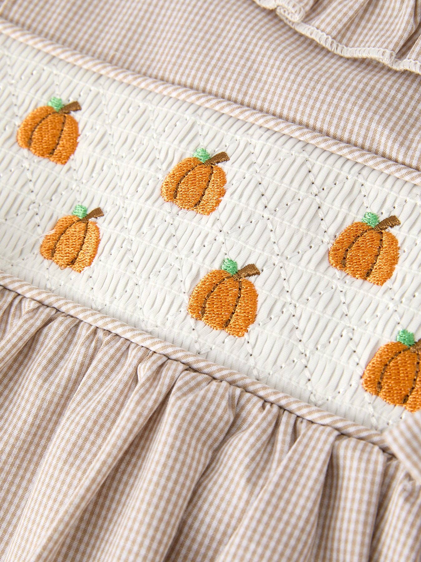 Fall Halloween & Thanksgiving Pumpkin Embroidery Smock Plaid Girls Dress