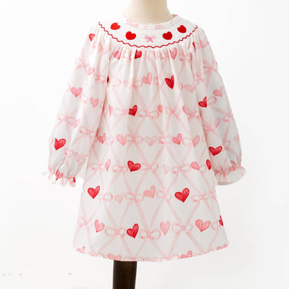 Bow Heart Smocked Girls Dress