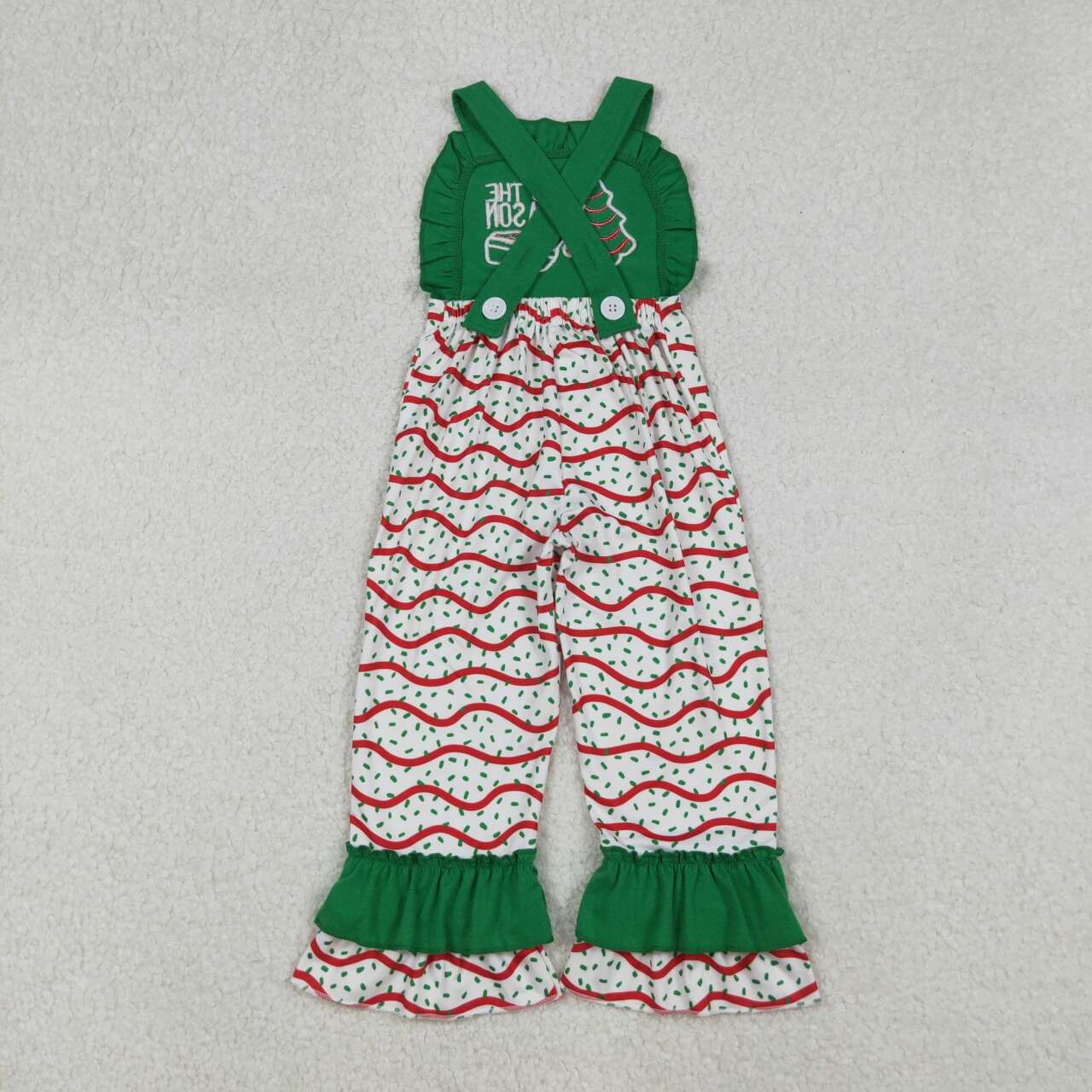 Sibling Baby Girls Embroidery Stripe Trees Tunic Ruffle Pants Christmas Clothes Sets Jumpsuits