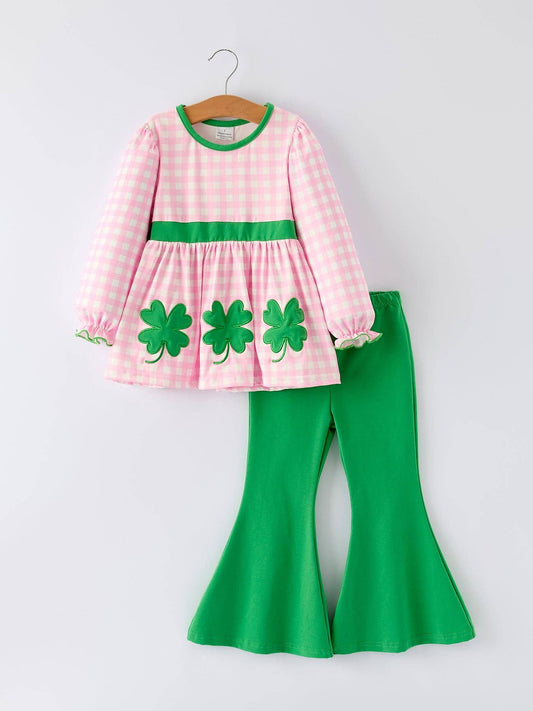 St. Patrick's Day Shamrock Top and Bell Bottom Pants Girls Set