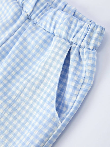 Toddler Boys Summer Crocodile Embroidered Plaid Shorts Set