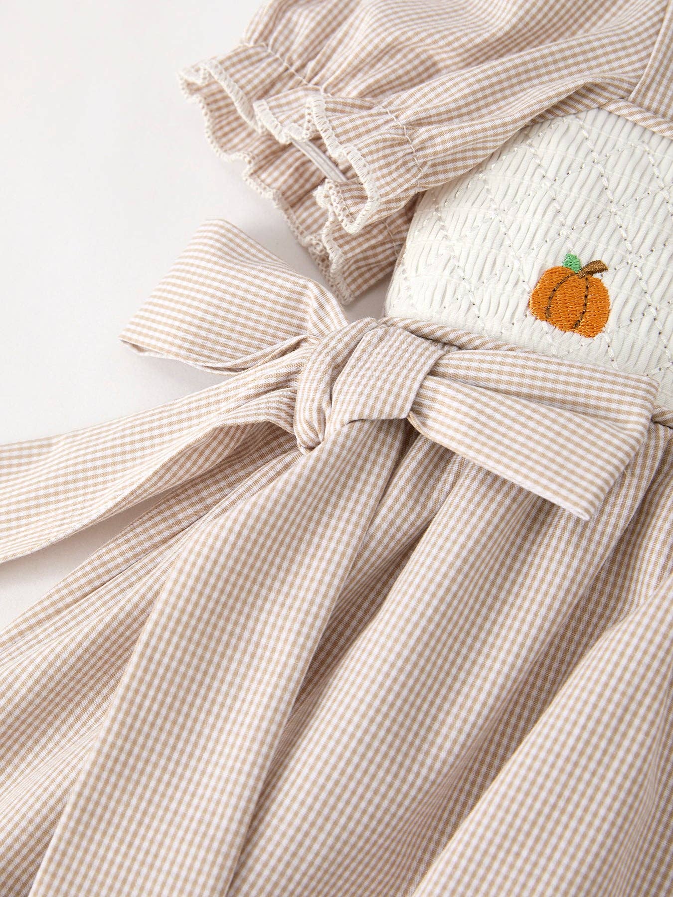 Fall Halloween & Thanksgiving Pumpkin Embroidery Smock Plaid Girls Dress