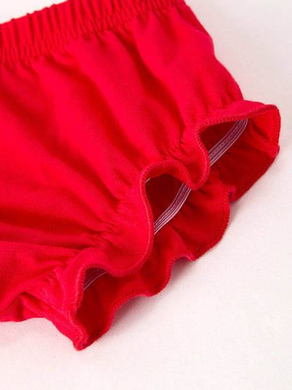 Christmas Plaid Smocking Embroidered Girls Bloomers Romper Set