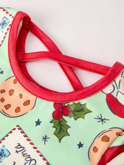 Winter Christmas Green Santa Girls Pocket Ruffle Dress