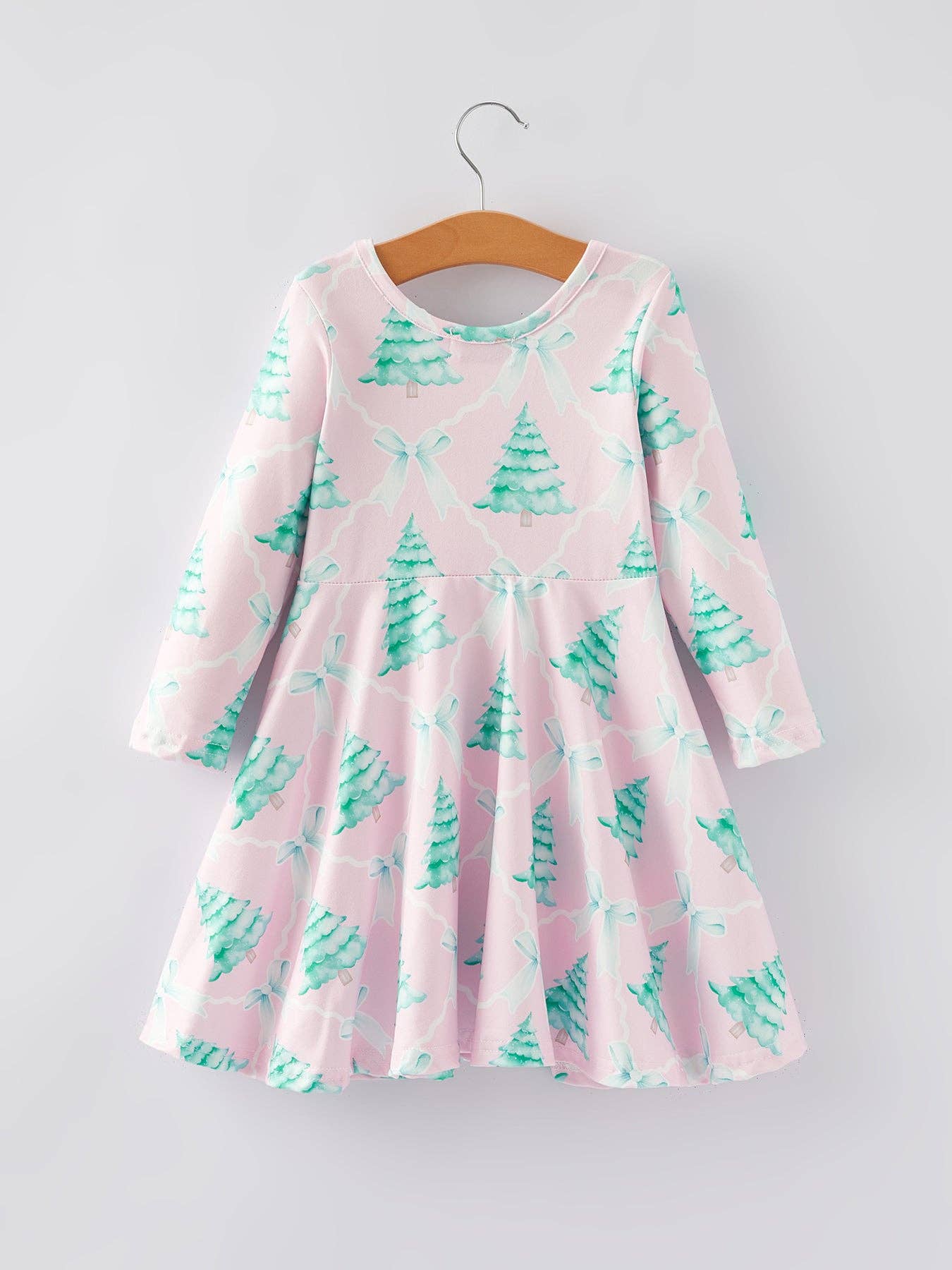 Christmas Tree Bow Print Girls Dress