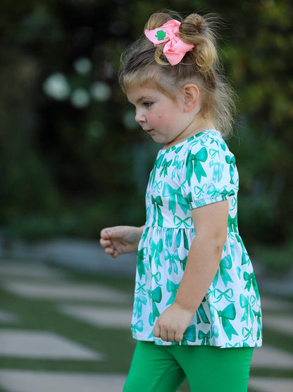 St. Patrick's Day Bow Top and Ruffled Leggings Girls Set