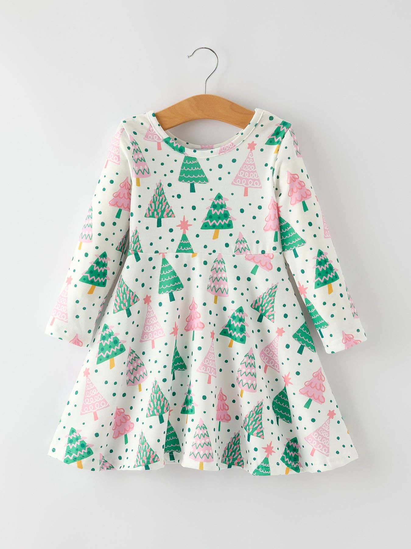 Cute Holiday Dress with Christmas Tree and Snow Prints