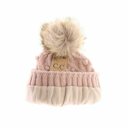 Bobble Knit Fur Pom C.C Beanie Hat Adult