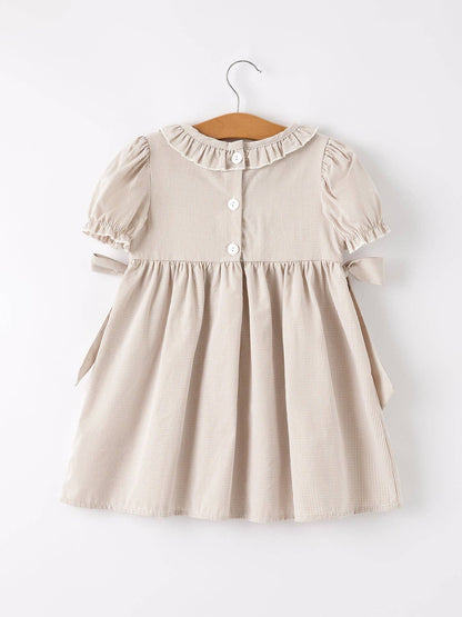 Fall Halloween & Thanksgiving Pumpkin Embroidery Smock Plaid Girls Dress