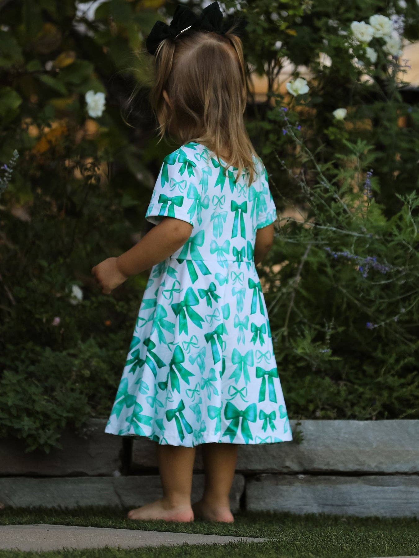 St. Patrick's Day Bow Print  Short Sleeves Girls Dress